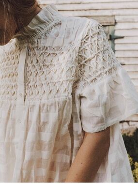 Olympia Etal Ireland Dress in Natural Check 100% Cotton Smocked Ruffle Dress